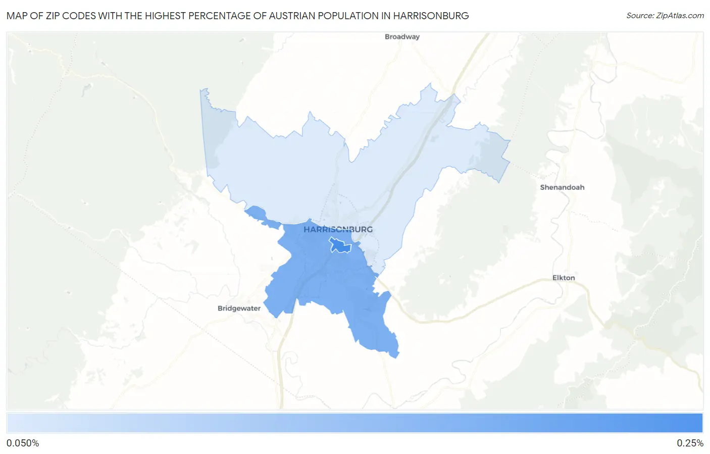 Zip Codes with the Highest Percentage of Austrian Population in Harrisonburg Map