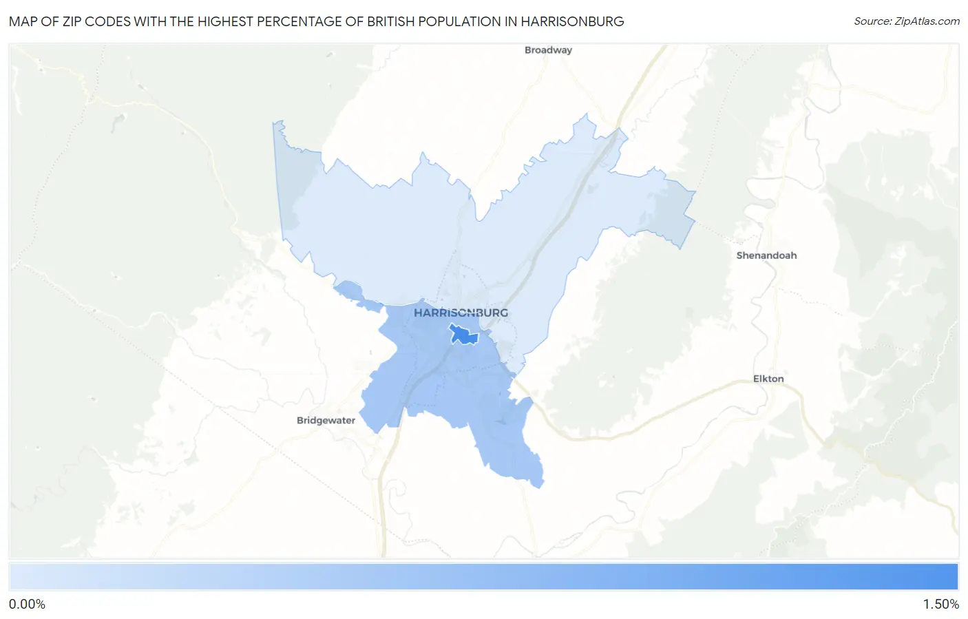 Zip Codes with the Highest Percentage of British Population in Harrisonburg Map