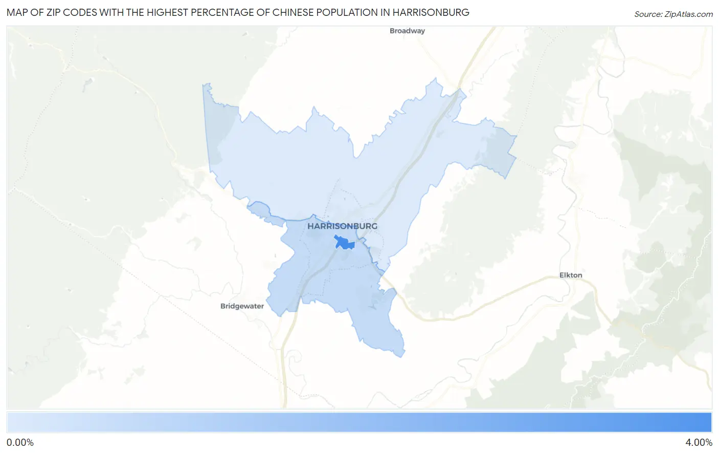 Zip Codes with the Highest Percentage of Chinese Population in Harrisonburg Map