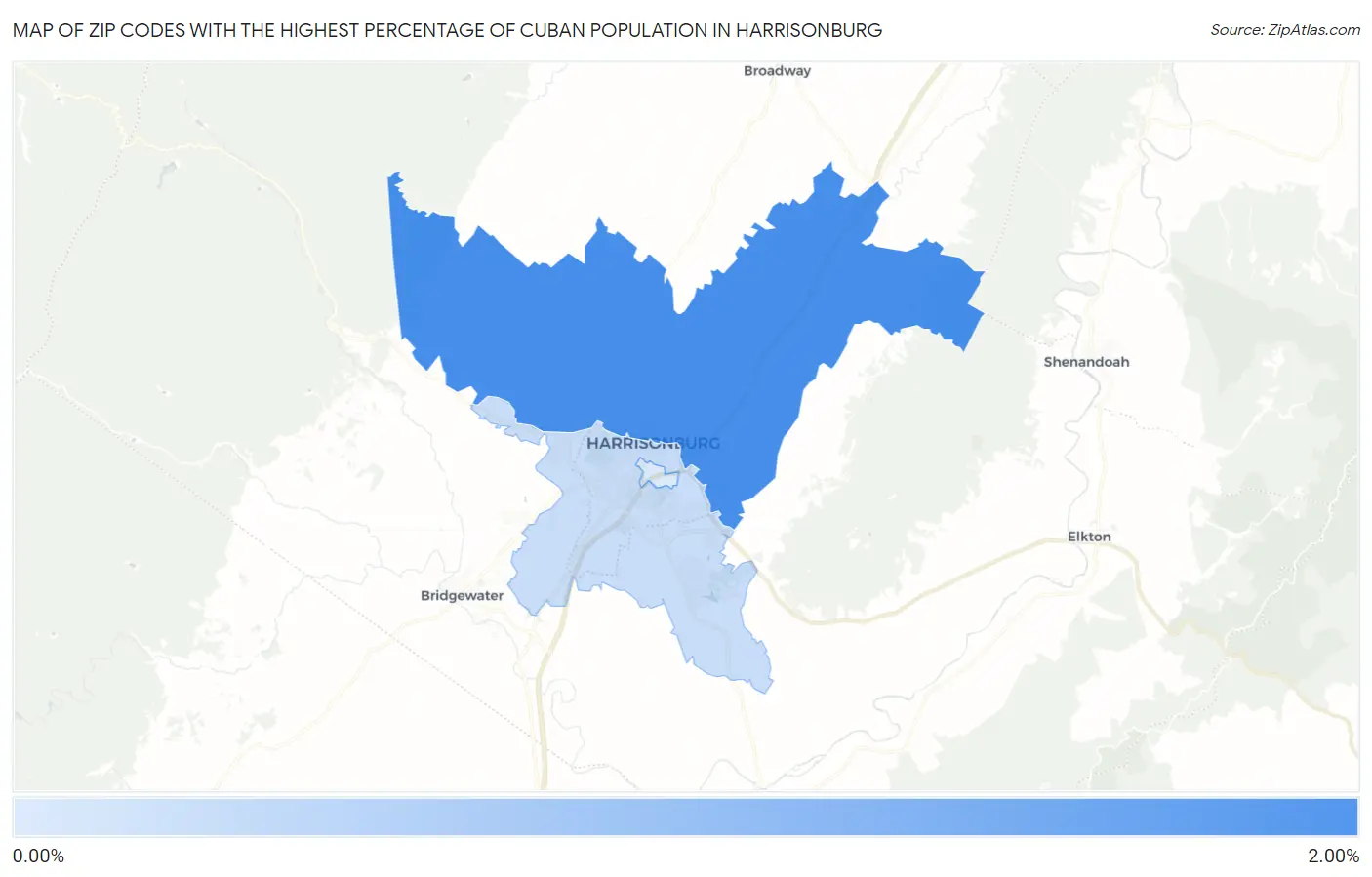 Zip Codes with the Highest Percentage of Cuban Population in Harrisonburg Map