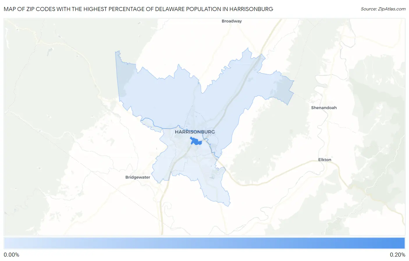 Zip Codes with the Highest Percentage of Delaware Population in Harrisonburg Map