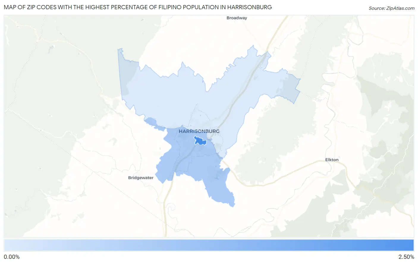 Zip Codes with the Highest Percentage of Filipino Population in Harrisonburg Map