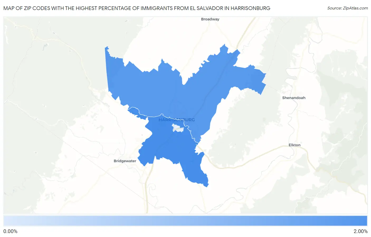 Zip Codes with the Highest Percentage of Immigrants from El Salvador in Harrisonburg Map