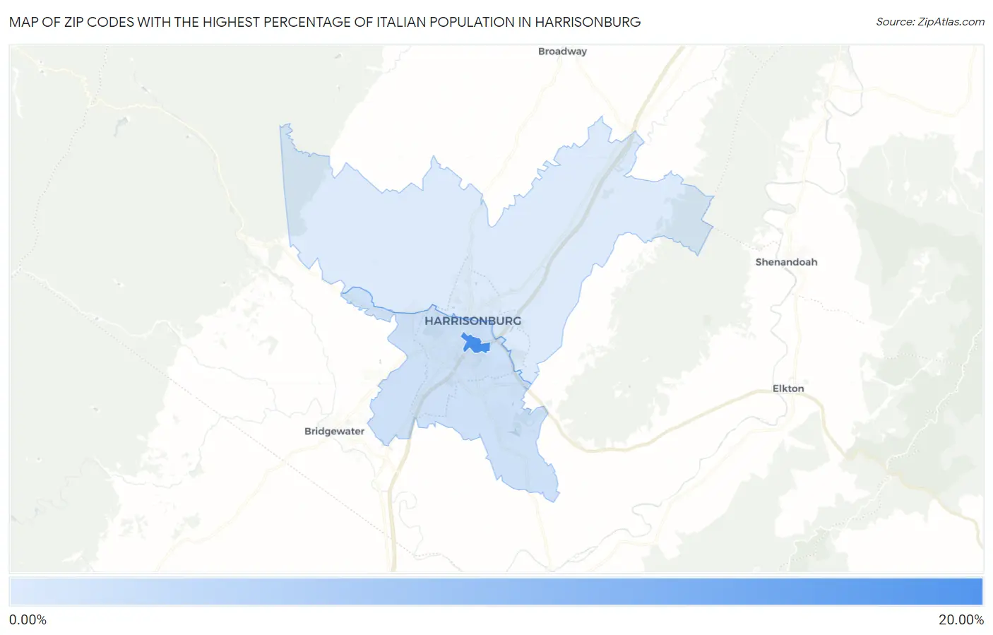 Zip Codes with the Highest Percentage of Italian Population in Harrisonburg Map