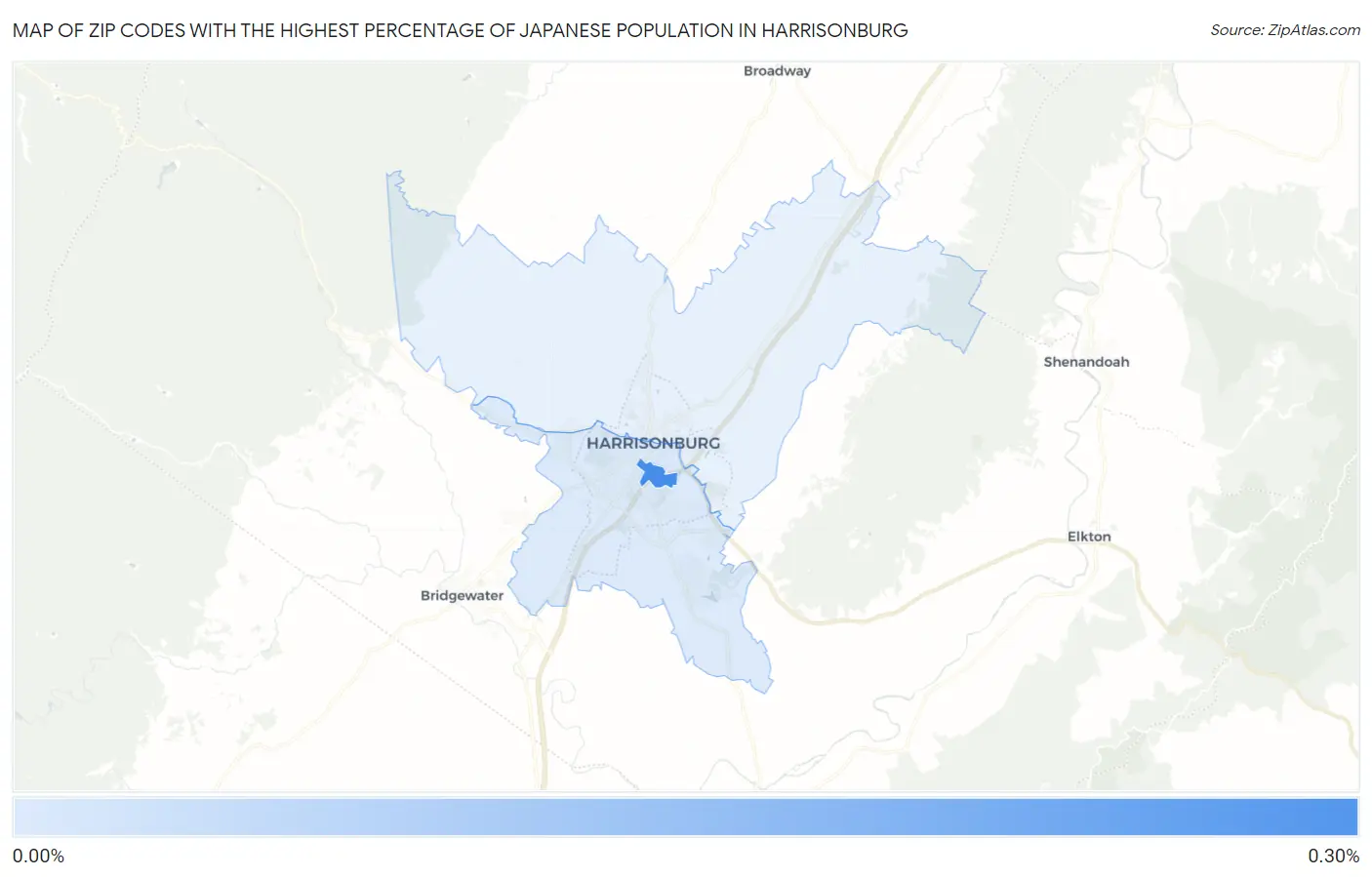 Zip Codes with the Highest Percentage of Japanese Population in Harrisonburg Map