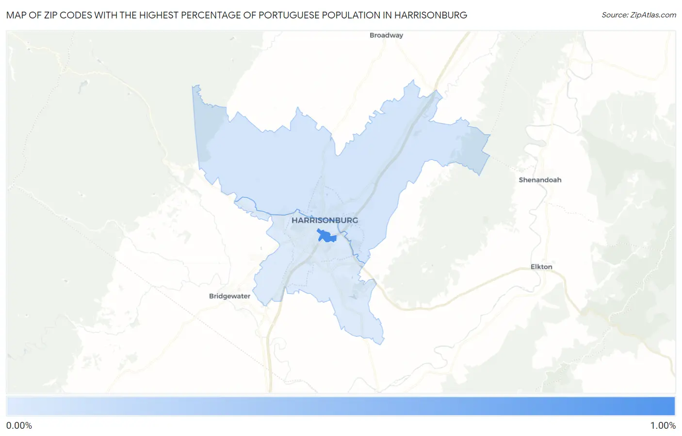 Zip Codes with the Highest Percentage of Portuguese Population in Harrisonburg Map