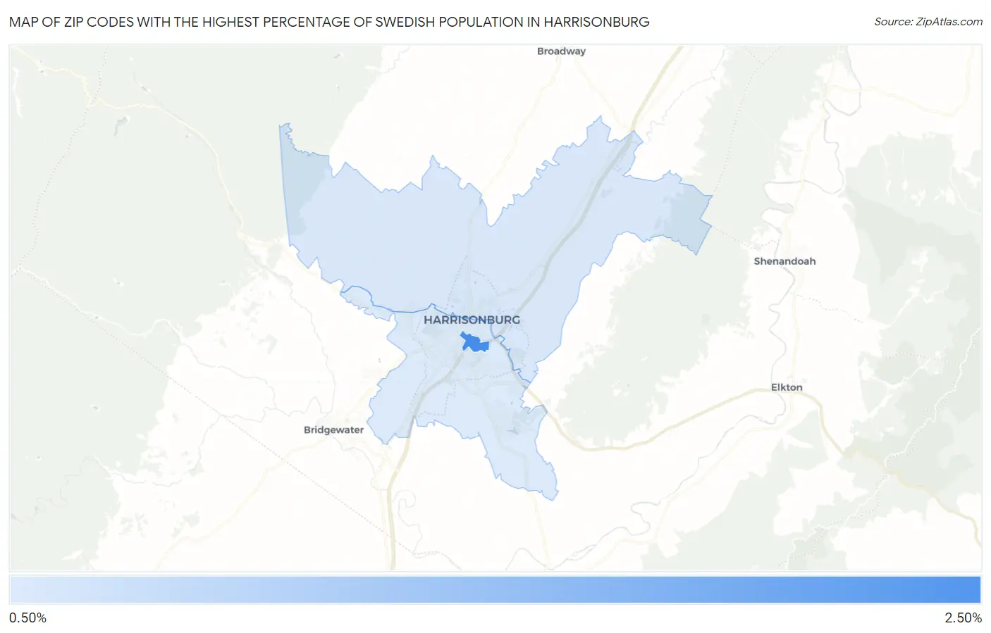 Zip Codes with the Highest Percentage of Swedish Population in Harrisonburg Map