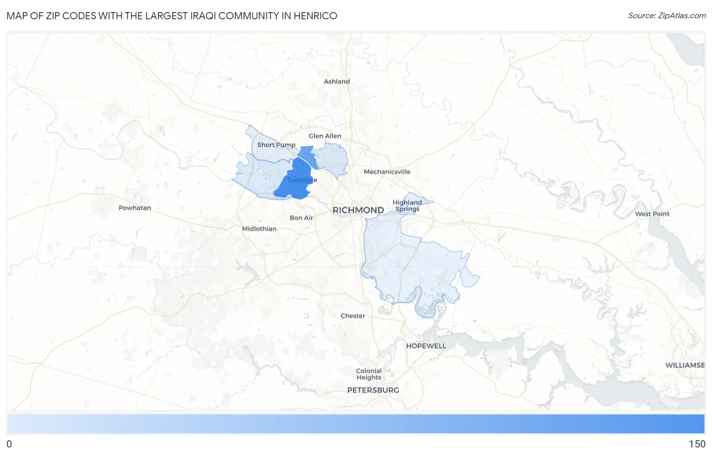 Zip Codes with the Largest Iraqi Community in Henrico Map