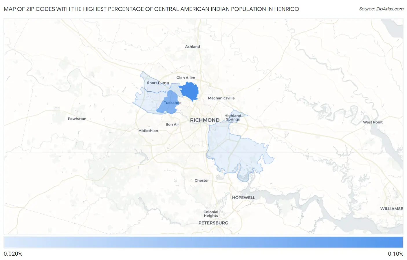 Zip Codes with the Highest Percentage of Central American Indian Population in Henrico Map