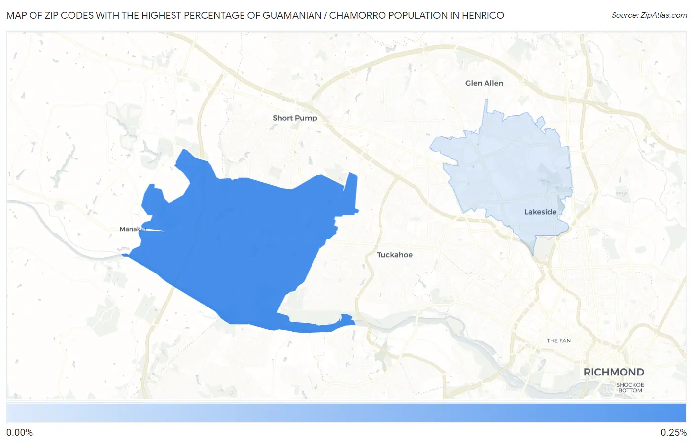Zip Codes with the Highest Percentage of Guamanian / Chamorro Population in Henrico Map