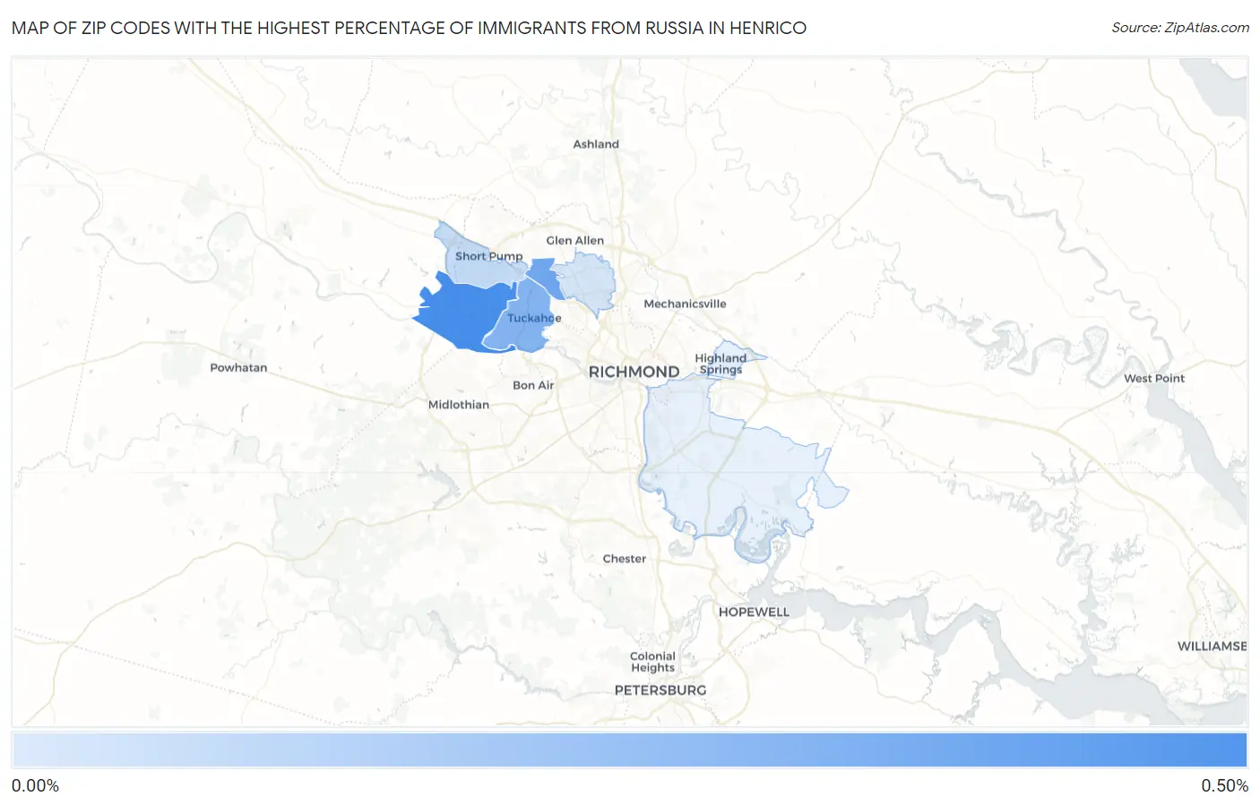 Zip Codes with the Highest Percentage of Immigrants from Russia in Henrico Map