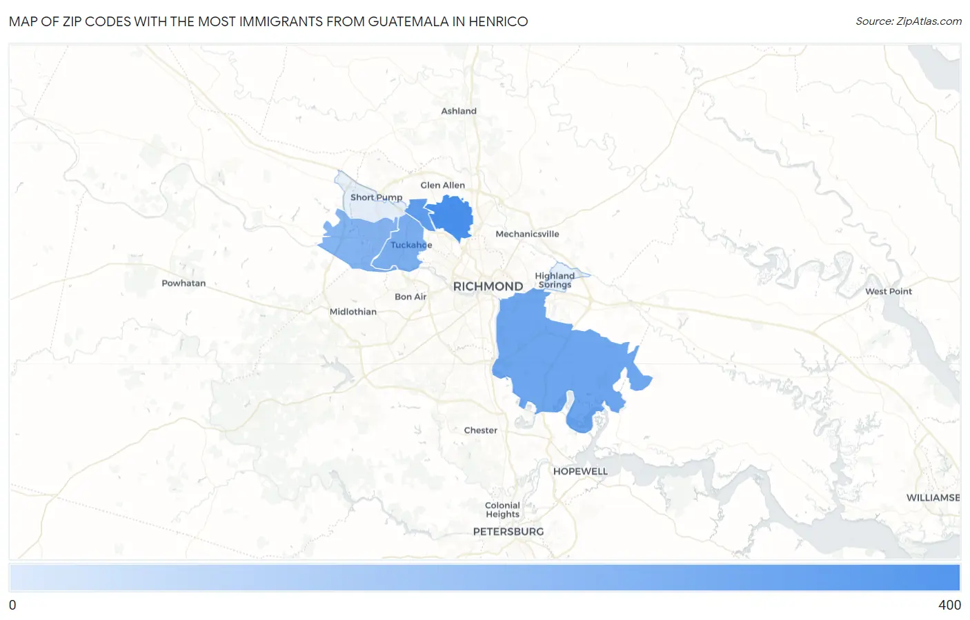 Zip Codes with the Most Immigrants from Guatemala in Henrico Map
