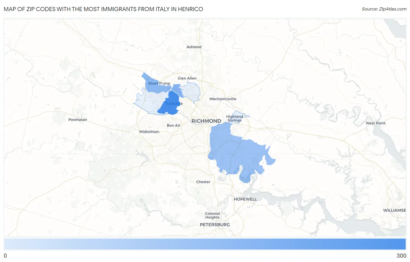 Zip Codes with the Most Immigrants from Italy in Henrico Map