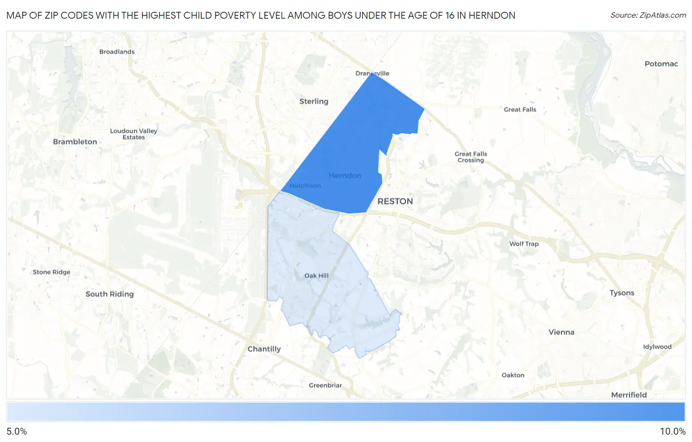 Zip Codes with the Highest Child Poverty Level Among Boys Under the Age of 16 in Herndon Map