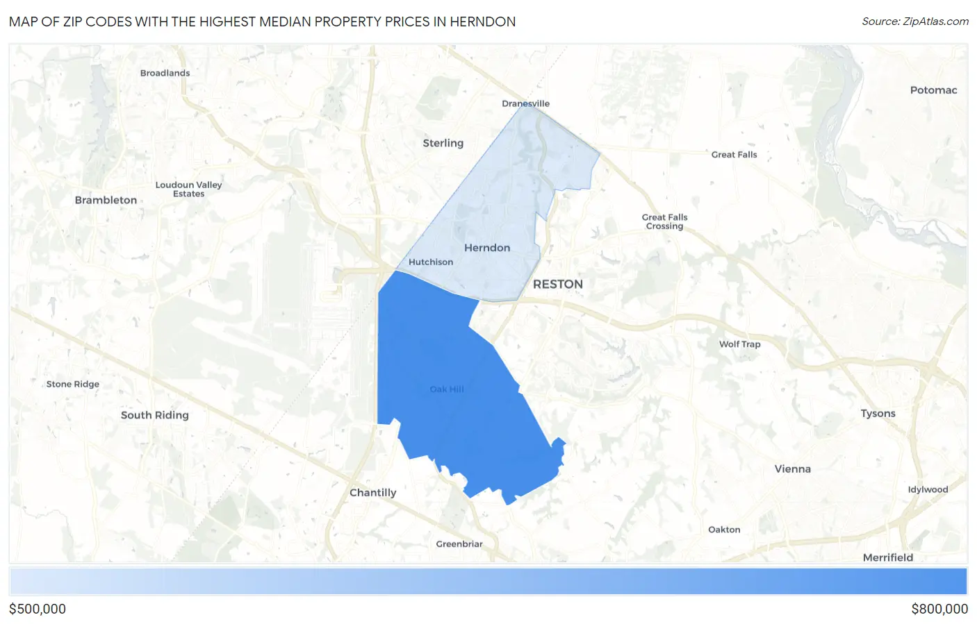 Zip Codes with the Highest Median Property Prices in Herndon Map