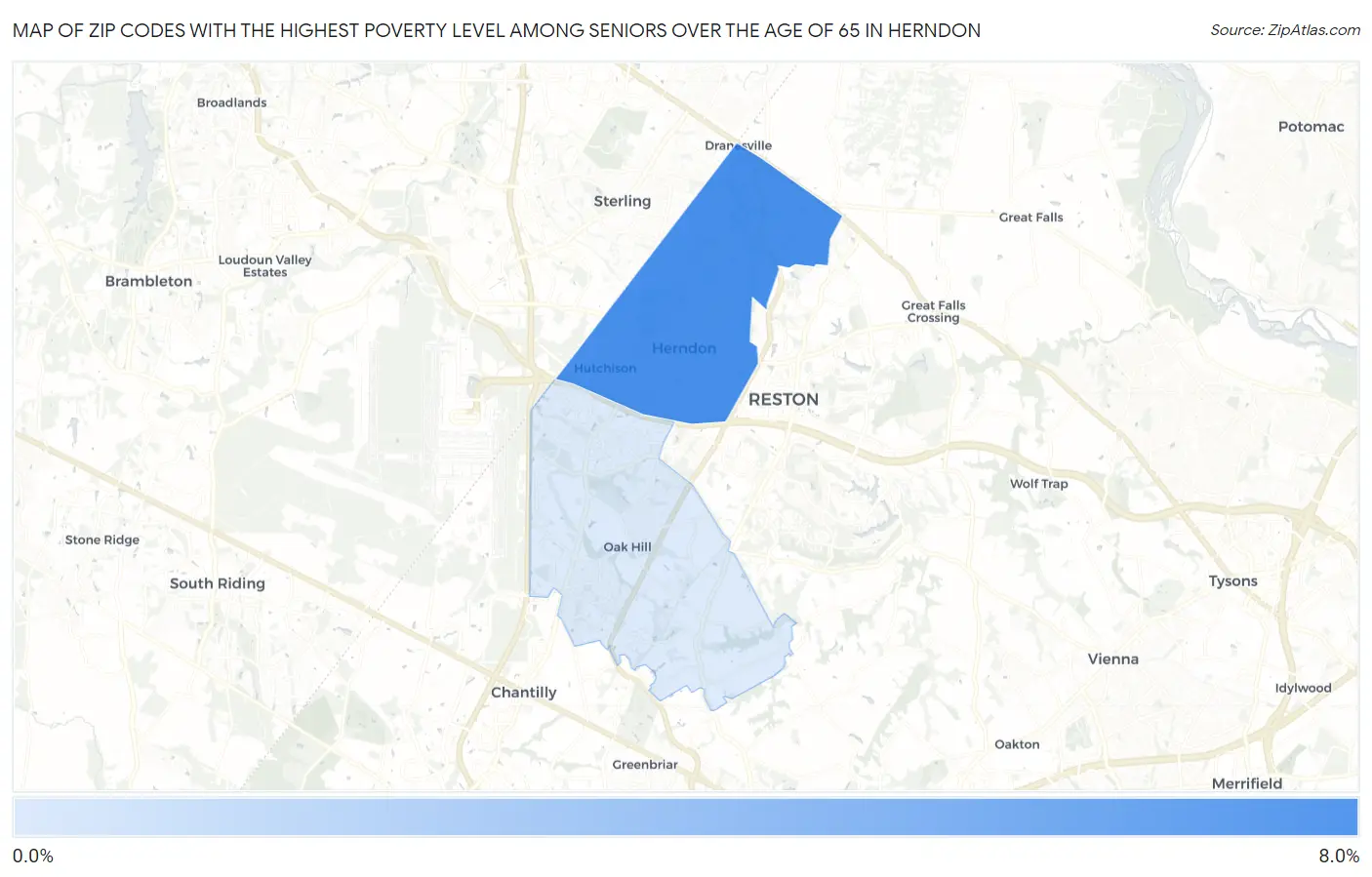 Zip Codes with the Highest Poverty Level Among Seniors Over the Age of 65 in Herndon Map