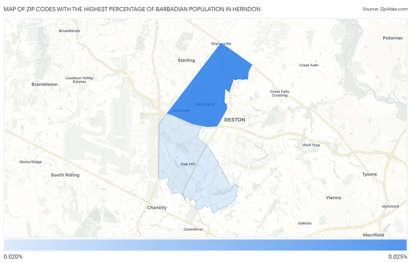 Zip Codes with the Highest Percentage of Barbadian Population in Herndon Map