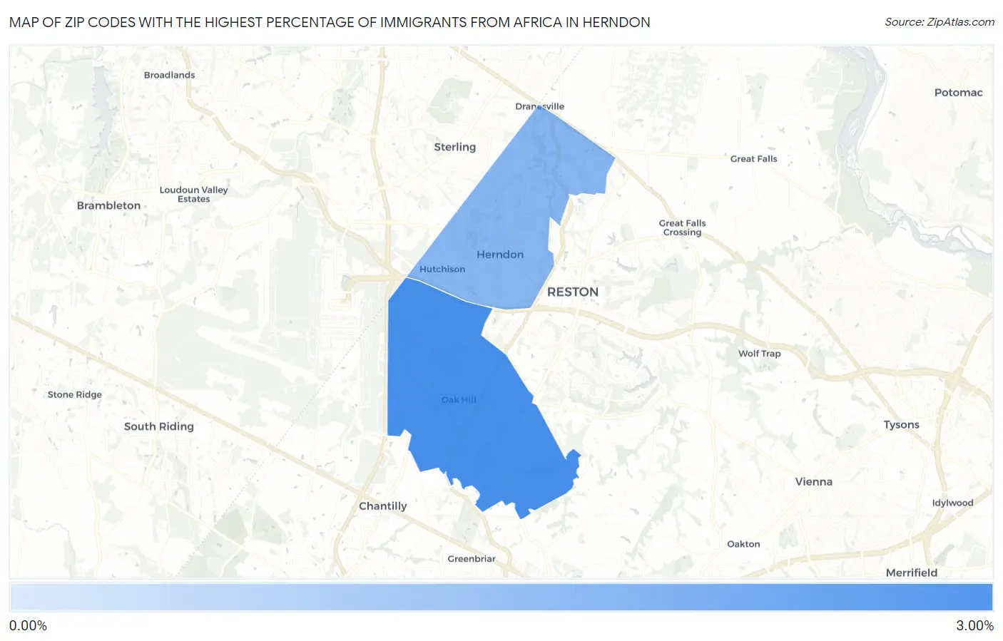 Zip Codes with the Highest Percentage of Immigrants from Africa in Herndon Map