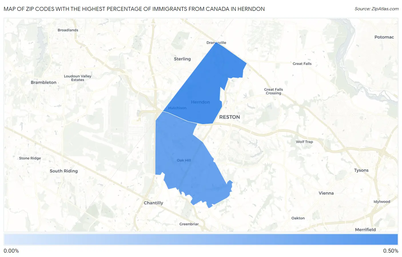 Zip Codes with the Highest Percentage of Immigrants from Canada in Herndon Map