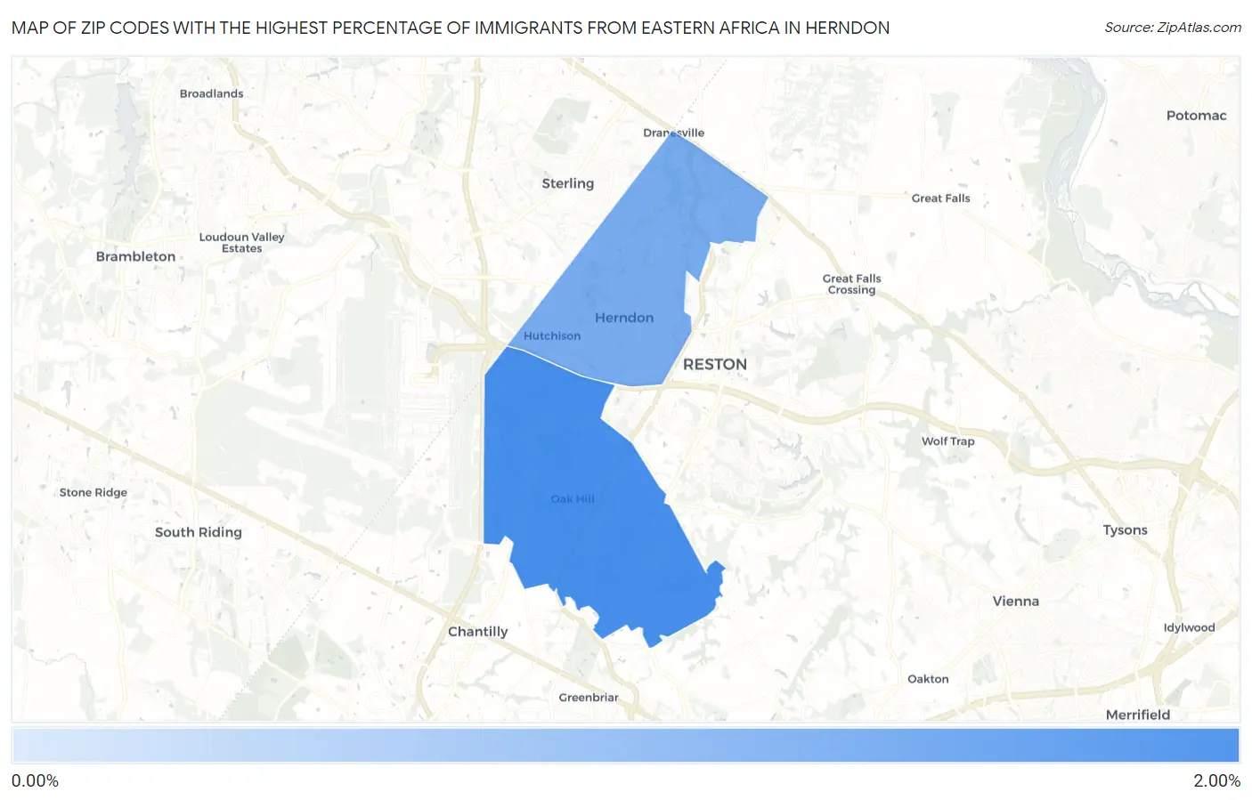Zip Codes with the Highest Percentage of Immigrants from Eastern Africa in Herndon Map
