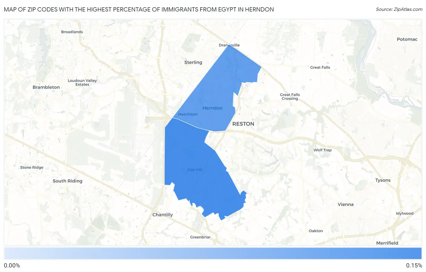 Zip Codes with the Highest Percentage of Immigrants from Egypt in Herndon Map