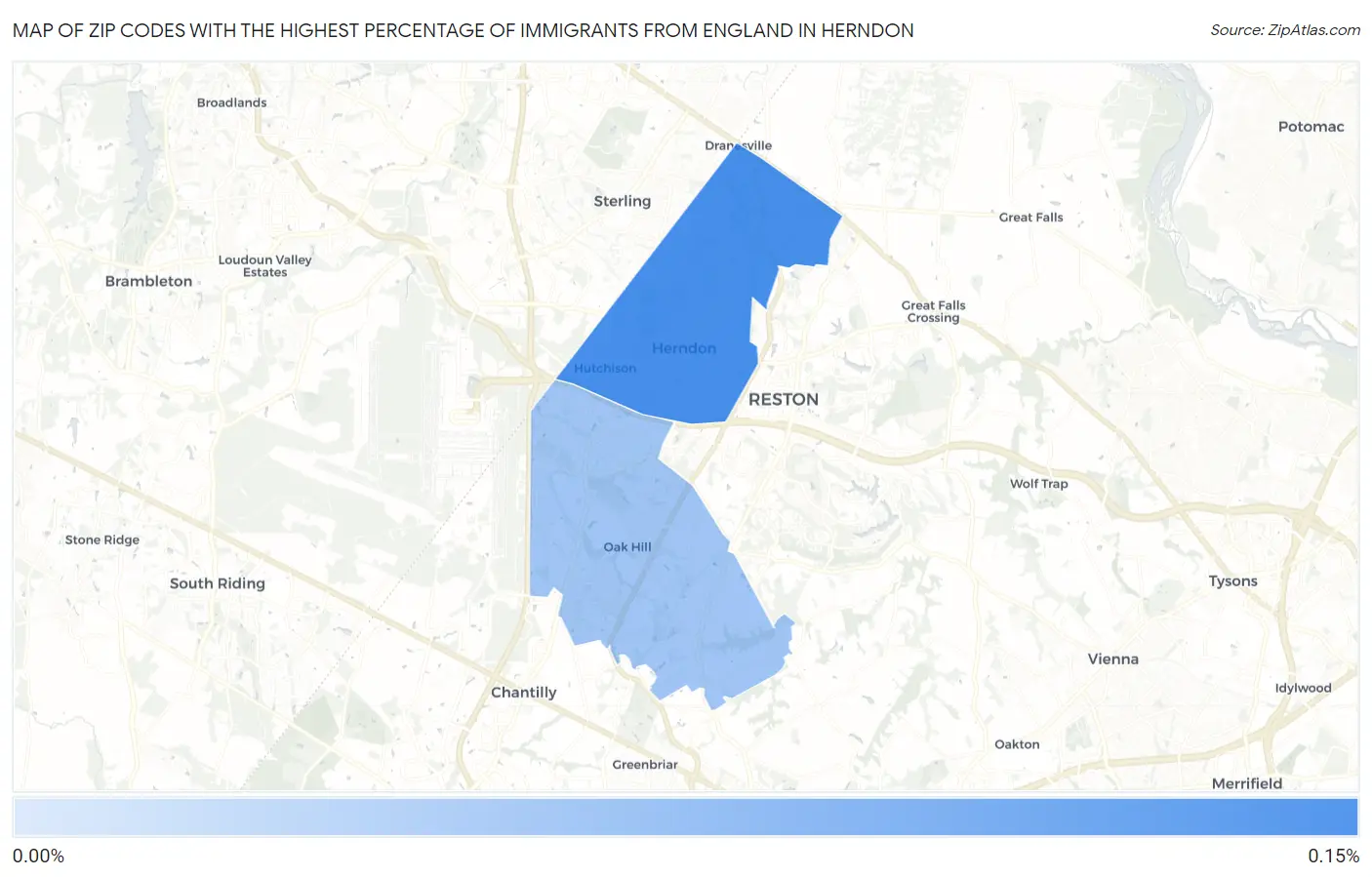 Zip Codes with the Highest Percentage of Immigrants from England in Herndon Map
