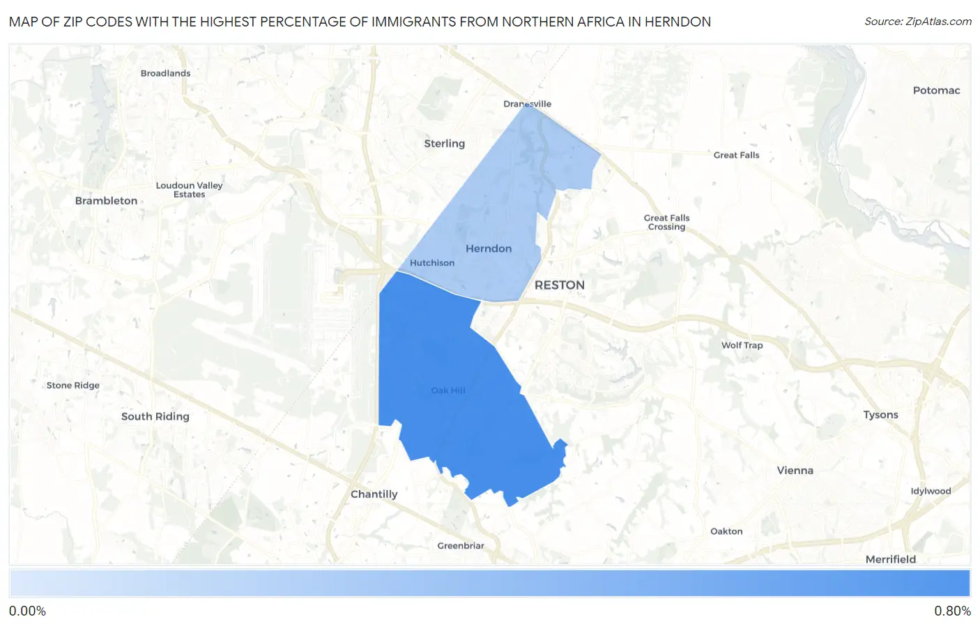 Zip Codes with the Highest Percentage of Immigrants from Northern Africa in Herndon Map