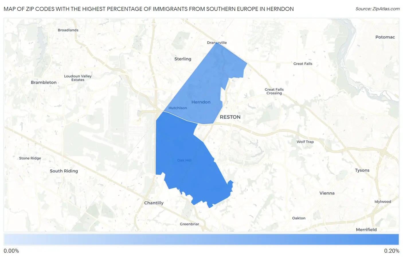 Zip Codes with the Highest Percentage of Immigrants from Southern Europe in Herndon Map