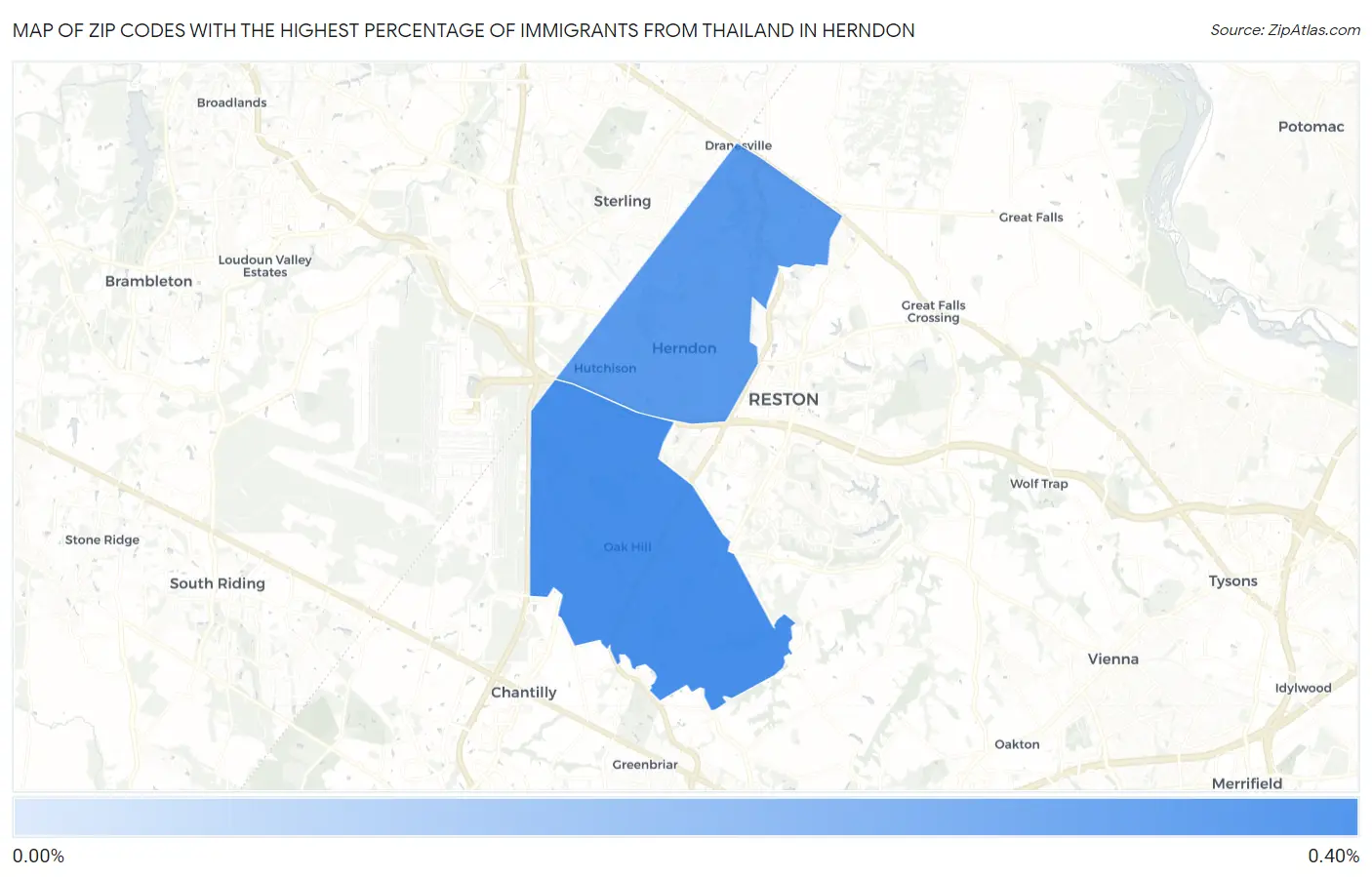 Zip Codes with the Highest Percentage of Immigrants from Thailand in Herndon Map