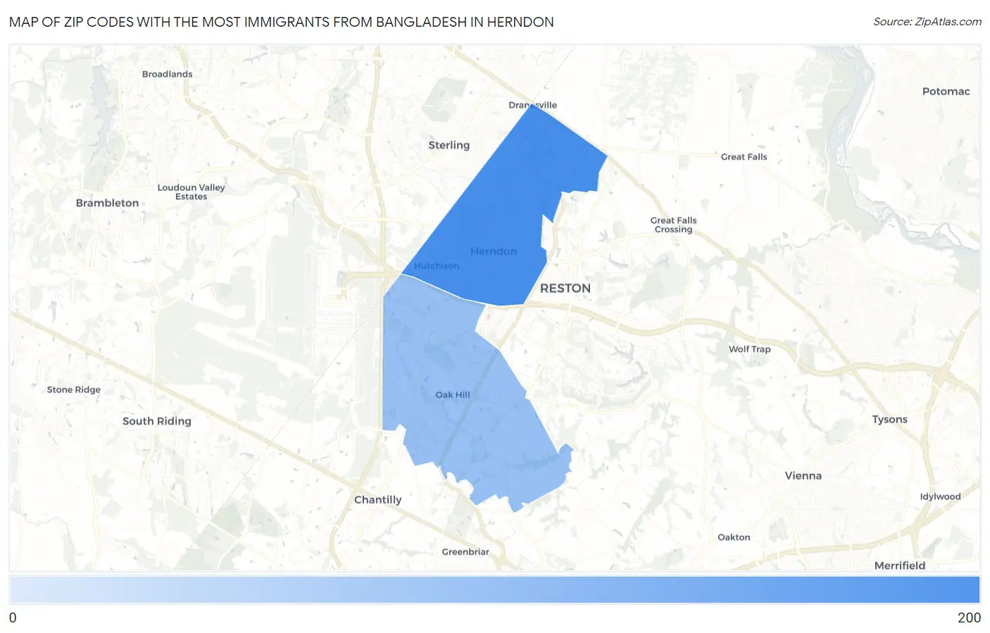 Zip Codes with the Most Immigrants from Bangladesh in Herndon Map