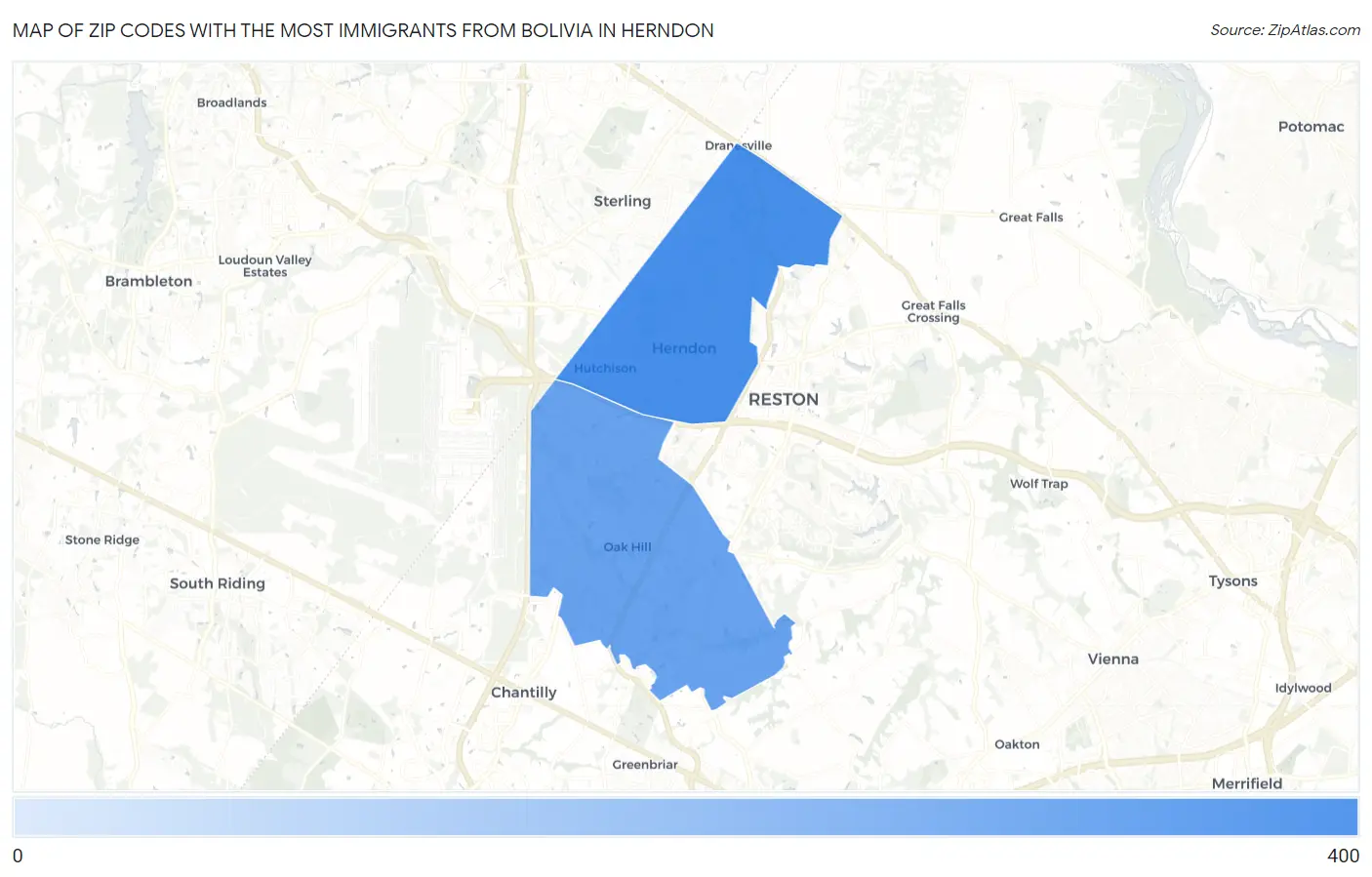 Zip Codes with the Most Immigrants from Bolivia in Herndon Map