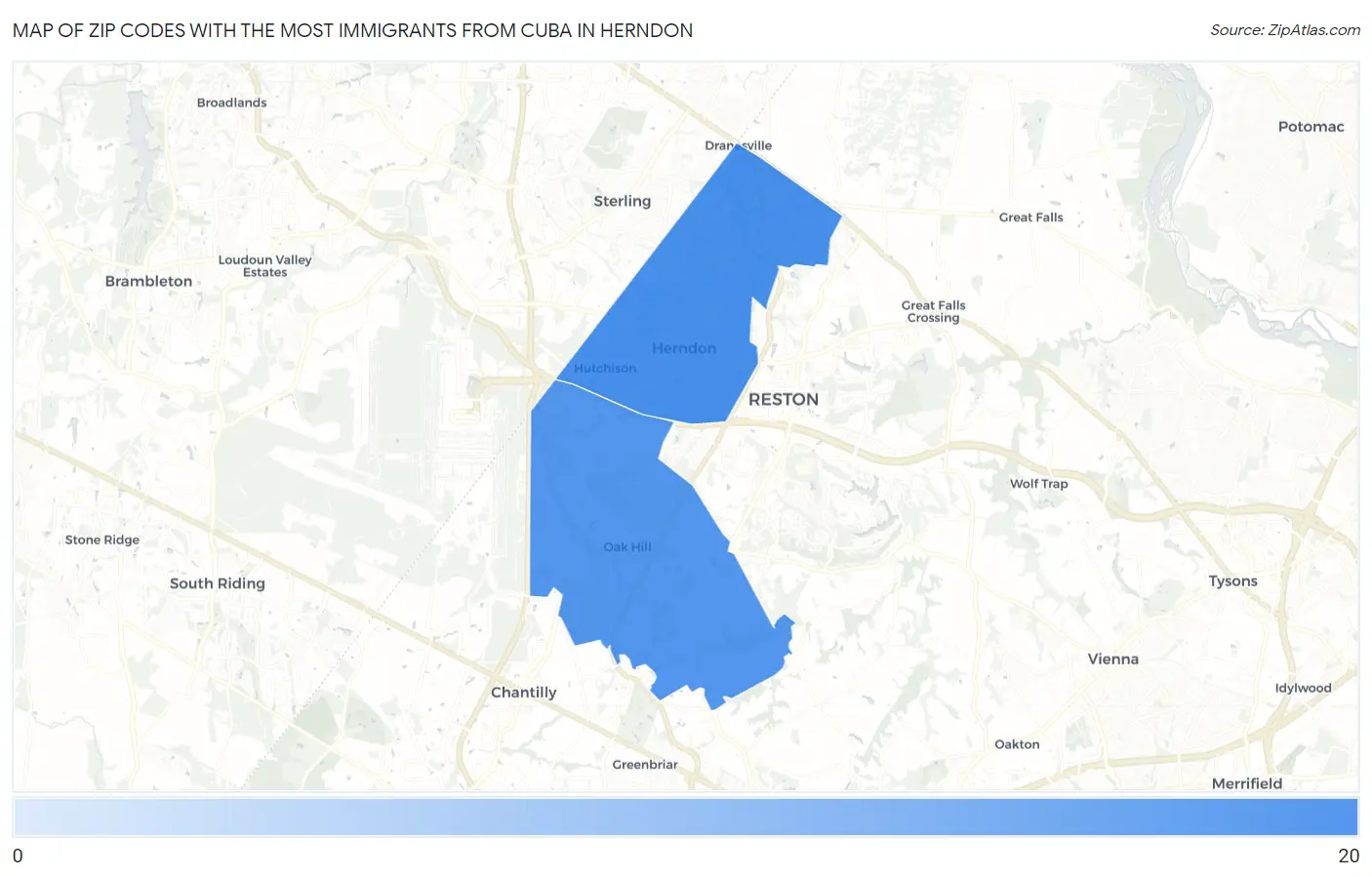 Zip Codes with the Most Immigrants from Cuba in Herndon Map