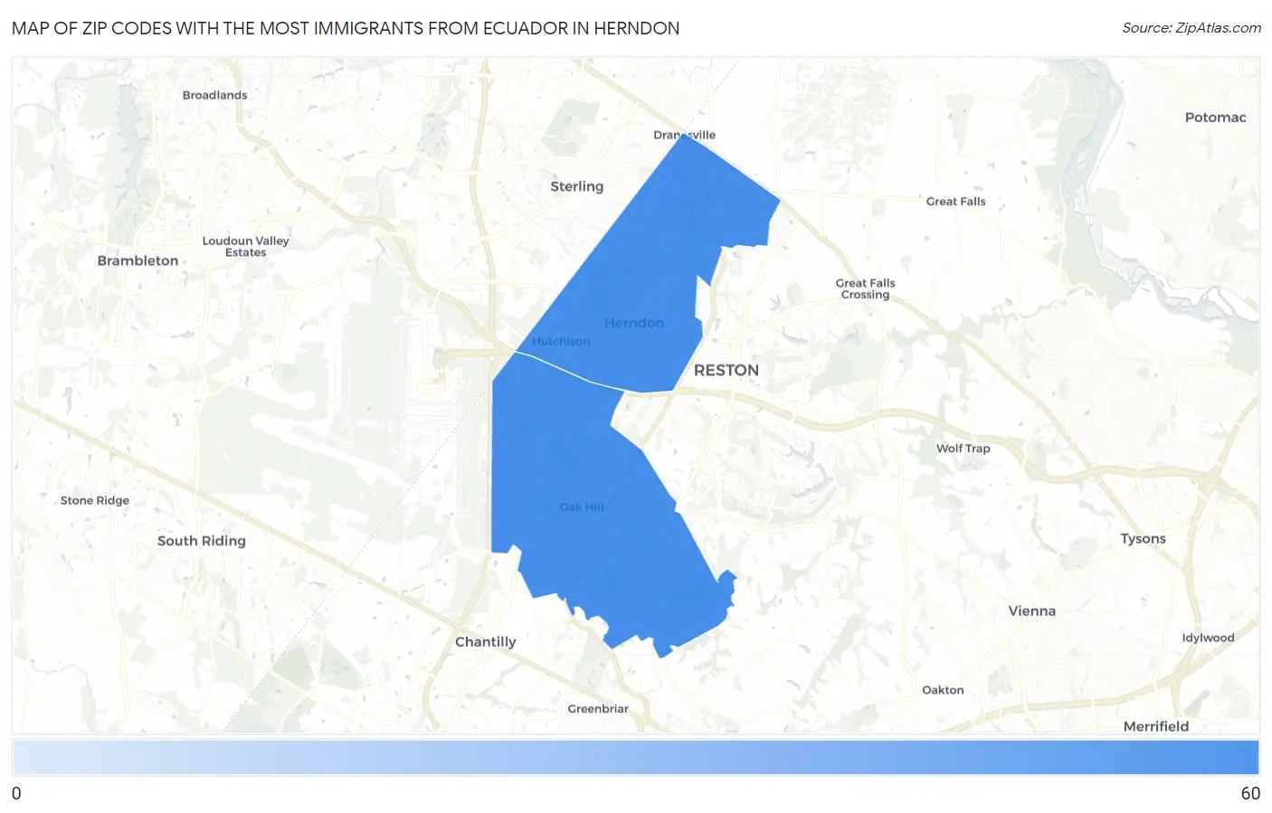 Zip Codes with the Most Immigrants from Ecuador in Herndon Map
