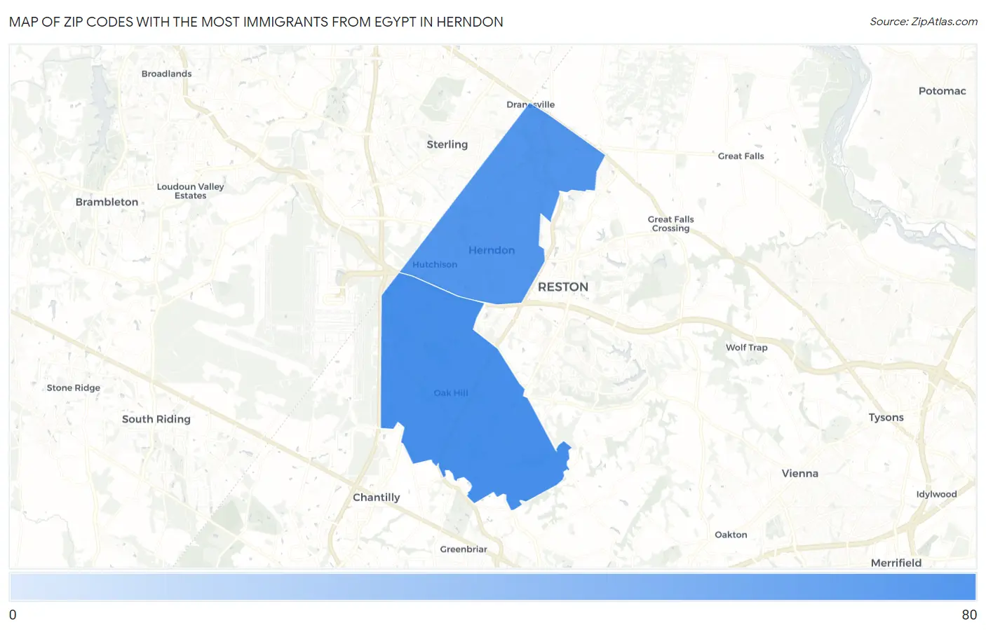 Zip Codes with the Most Immigrants from Egypt in Herndon Map