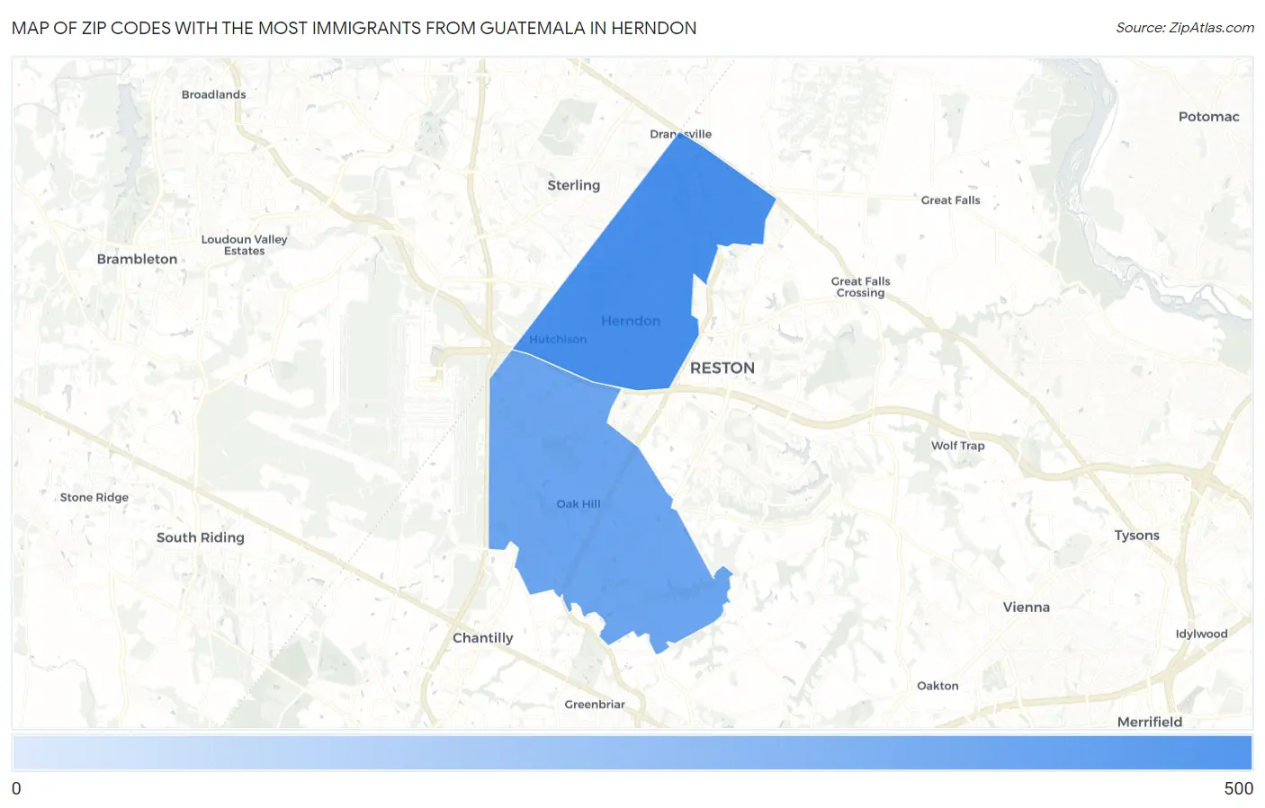 Zip Codes with the Most Immigrants from Guatemala in Herndon Map