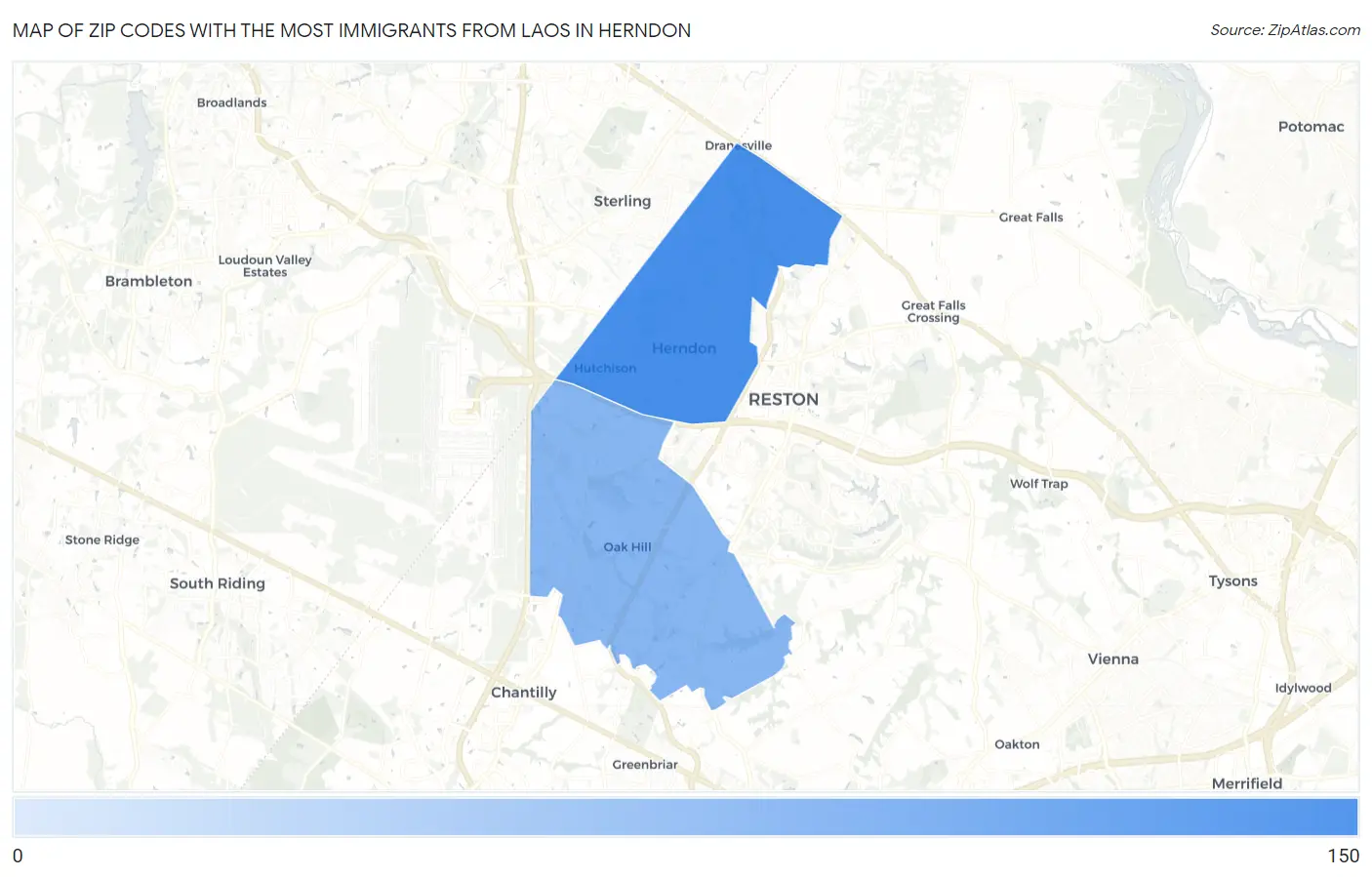 Zip Codes with the Most Immigrants from Laos in Herndon Map