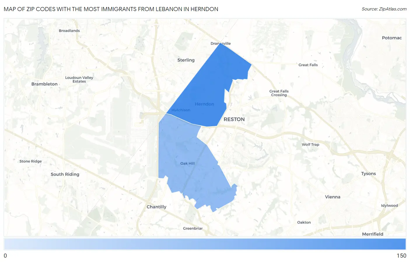 Zip Codes with the Most Immigrants from Lebanon in Herndon Map
