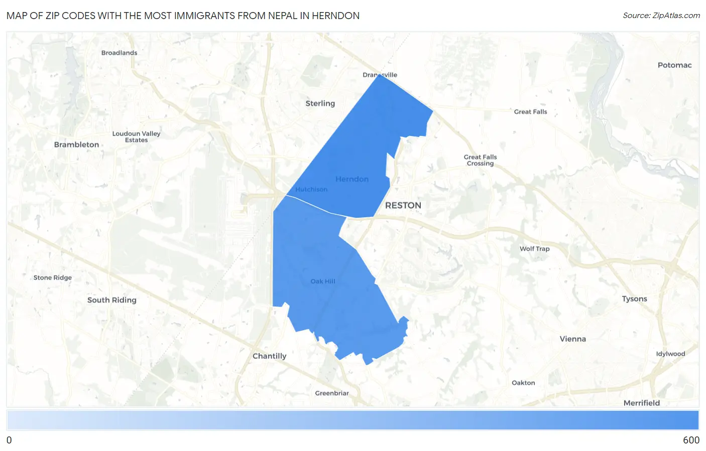 Zip Codes with the Most Immigrants from Nepal in Herndon Map