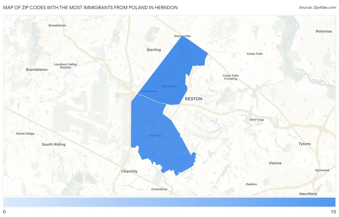 Zip Codes with the Most Immigrants from Poland in Herndon Map