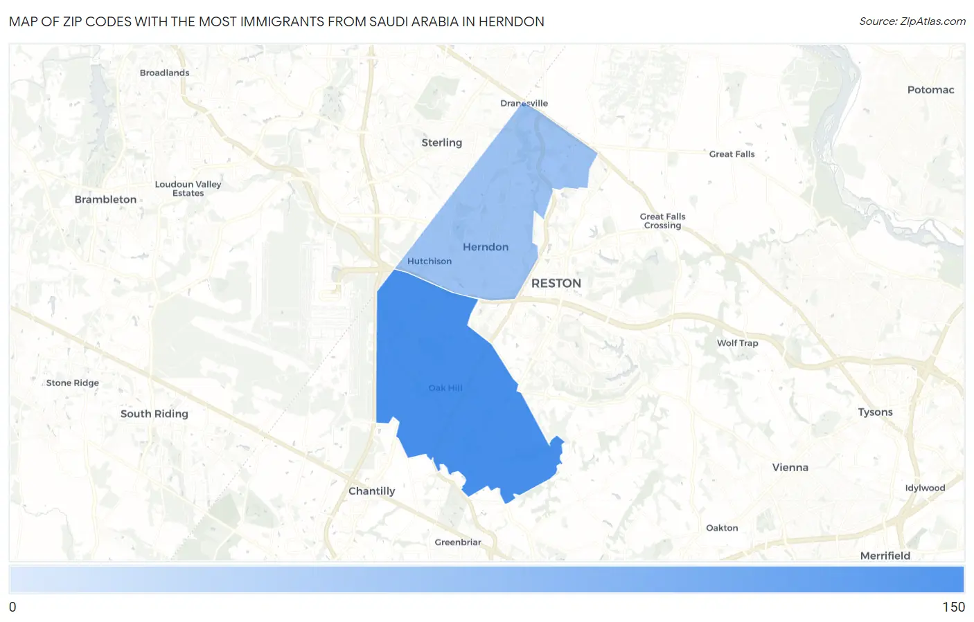 Zip Codes with the Most Immigrants from Saudi Arabia in Herndon Map