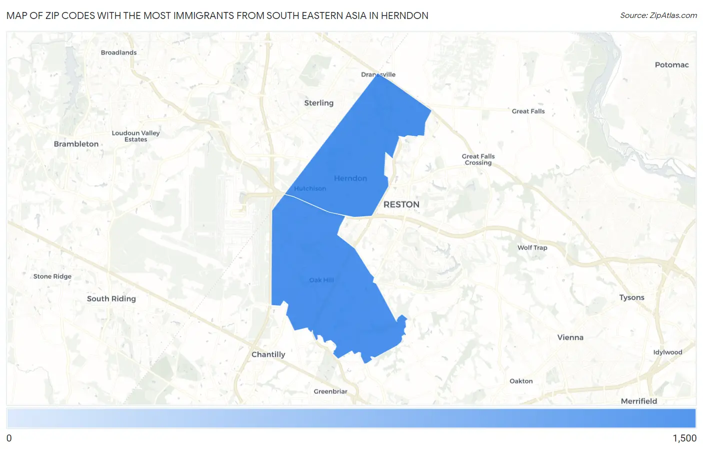 Zip Codes with the Most Immigrants from South Eastern Asia in Herndon Map