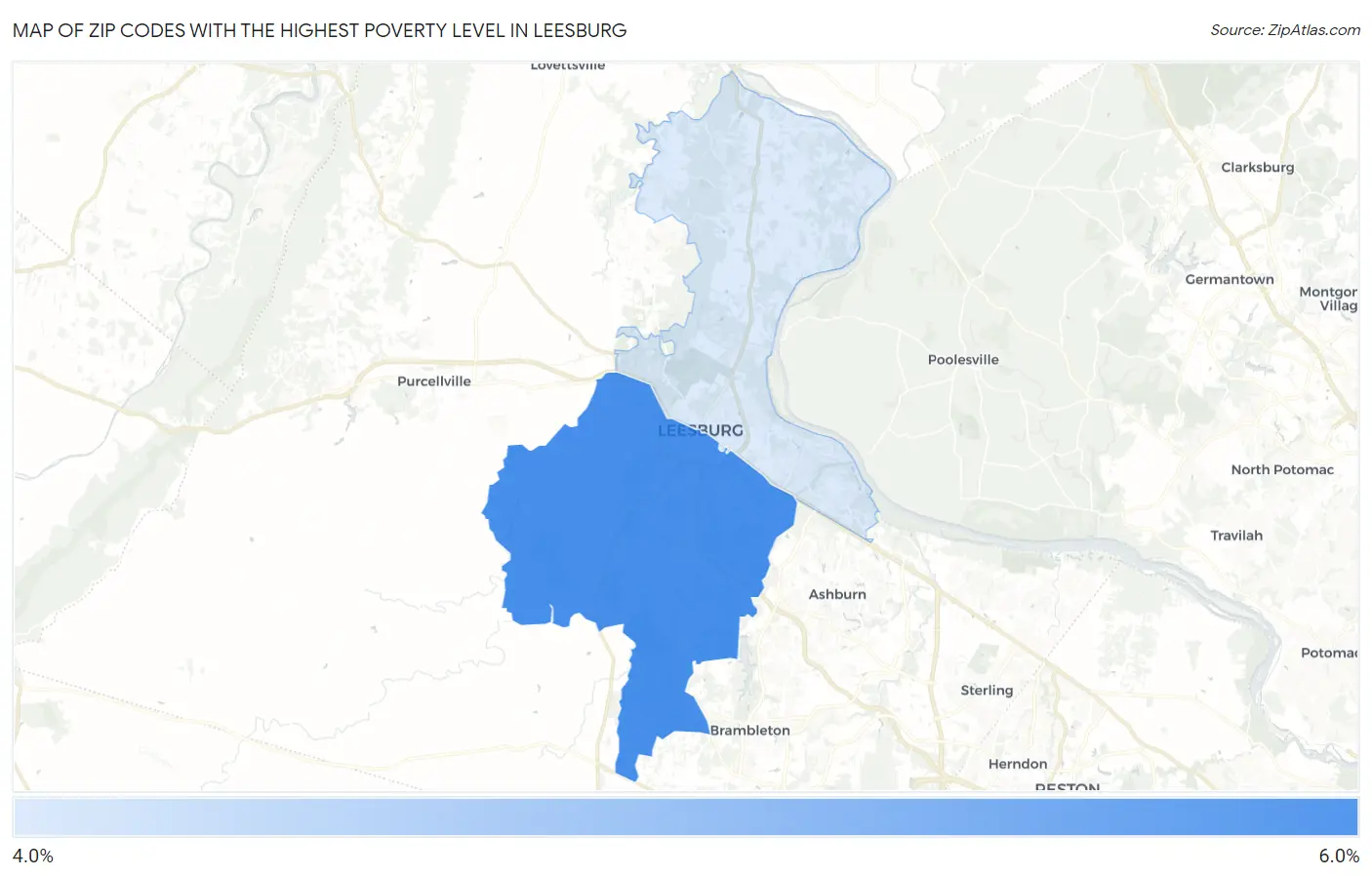 Zip Codes with the Highest Poverty Level in Leesburg Map
