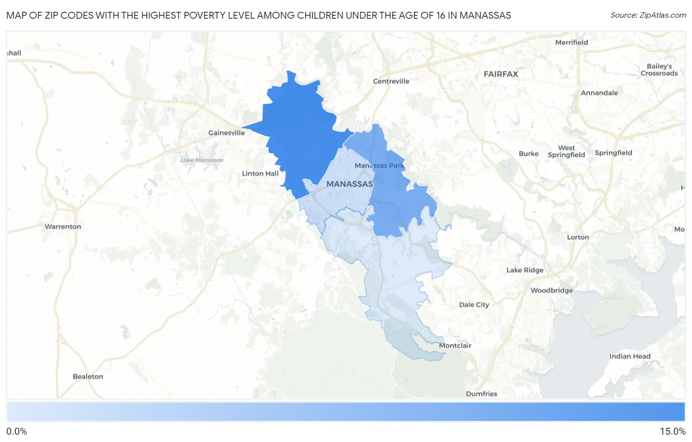Zip Codes with the Highest Poverty Level Among Children Under the Age of 16 in Manassas Map