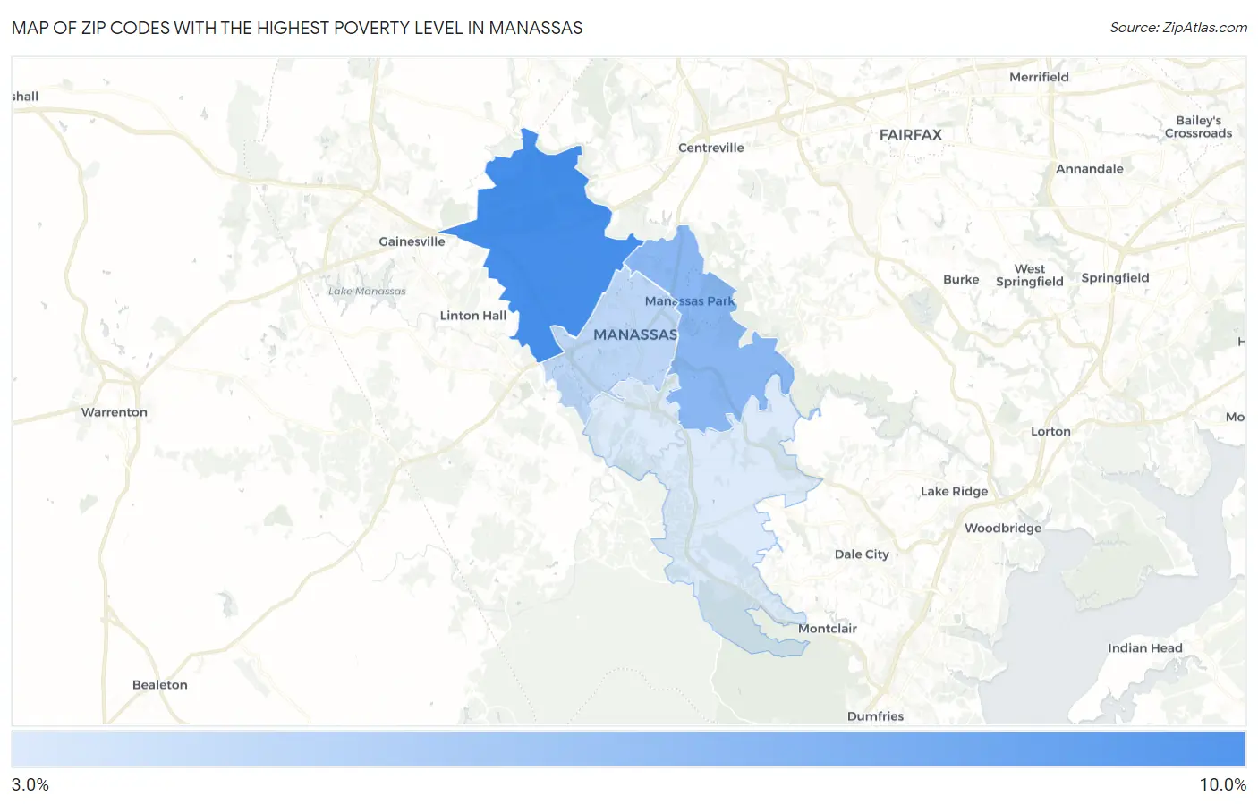 Zip Codes with the Highest Poverty Level in Manassas Map