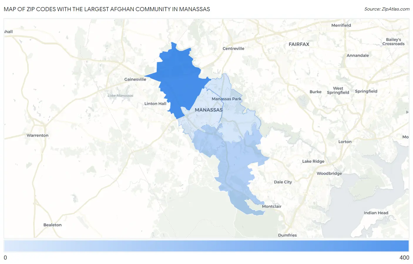 Zip Codes with the Largest Afghan Community in Manassas Map