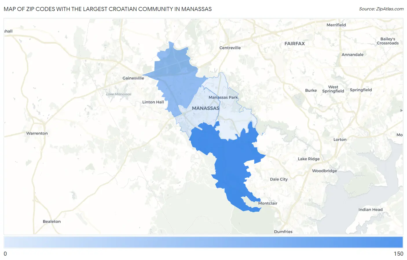 Zip Codes with the Largest Croatian Community in Manassas Map