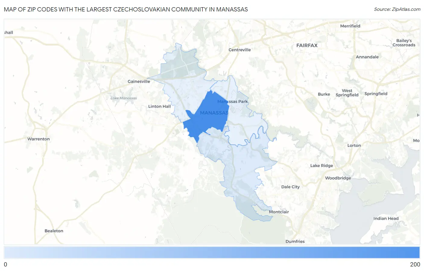 Zip Codes with the Largest Czechoslovakian Community in Manassas Map