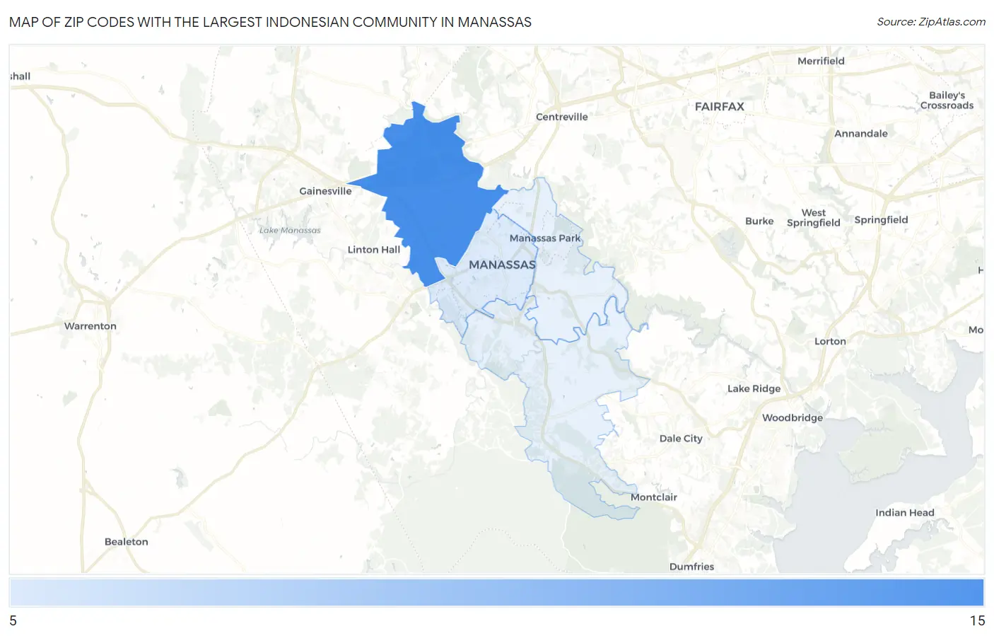 Zip Codes with the Largest Indonesian Community in Manassas Map