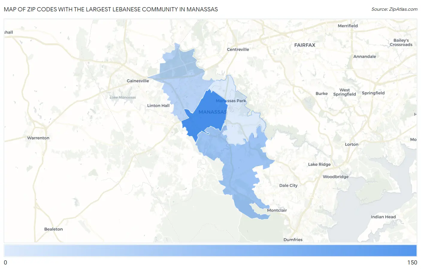 Zip Codes with the Largest Lebanese Community in Manassas Map