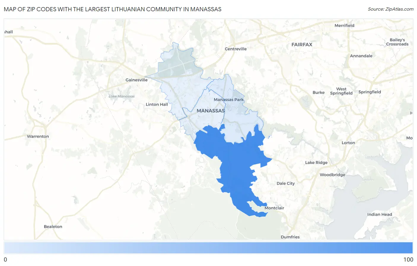 Zip Codes with the Largest Lithuanian Community in Manassas Map